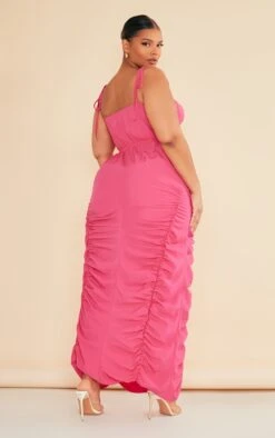 Plus Hot Pink Ruched Cut Out Midi Dress -Goremje Style 961393eec250042efccbae4820e9bf8e2e623cf0 cnc9699 2
