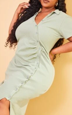 Plus Sage Green Rib Button Front Midi Shirt Dress -Goremje Style 961c211e4aa6bd01f560c5062de639d5ca0ccf8b cmw4133 5