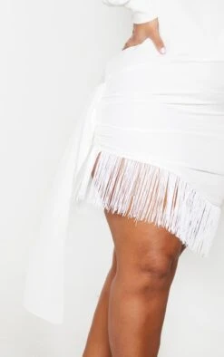 Plus White Long Sleeve Tassel Hem Drape Detail Bodycon Dress -Goremje Style 976b8844c6ff6b110cf0f0daafb1de983d98cd5a cmh1747 4