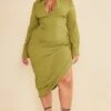 Plus Olive Textured Ruched Side Midi Shirt Dress -Goremje Style 97719131416348cef2b90358fca13226edd516f5 cnc5210 1