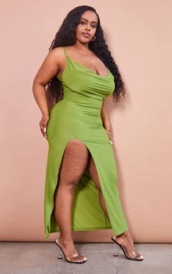 Plus Olive Slinky Cowl Side Split Midi Dress -Goremje Style 984dedad03c70667119230196ba42fdda3d50e8a cmw3184 4