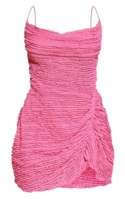 Petite Hot Pink Strappy Textured Ruched Mini Dress -Goremje Style 986d2cb4b68835e9b20088b88d178bef1c66b83a cne2357 5