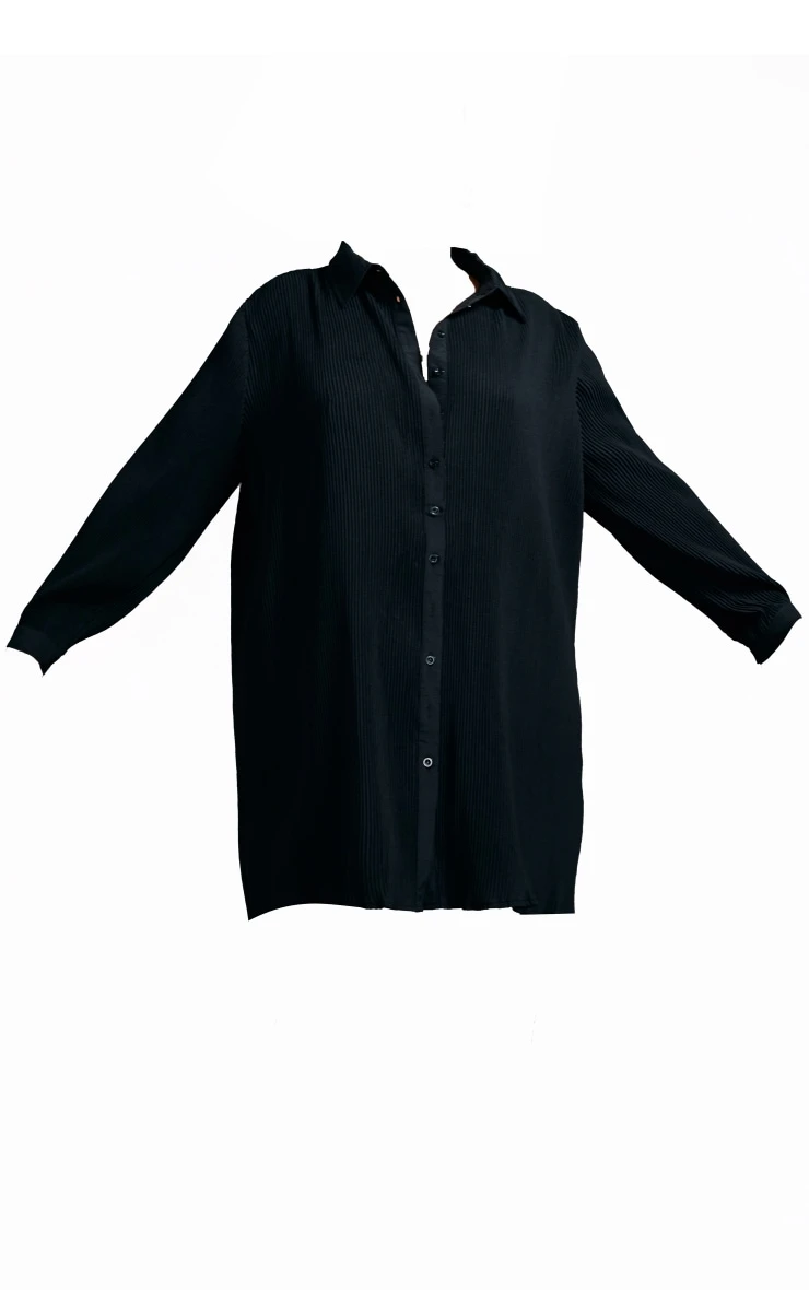 Plus Black Plisse Oversized Shirt Dress 7 Plus Black Plisse Oversized Shirt Dress - Image 5