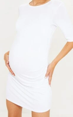 Maternity White Basic Short Sleeve T Shirt Dress -Goremje Style 98b1ee6fe2f2668660f5d761f609cbe8df8a1d62 cms0997 4