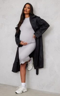 Maternity Grey Marl Ribbed Crew Neck Midi Dress -Goremje Style 99317b2cba3a550cc887efc4d23f8493c4b8d195 cnd0533 3