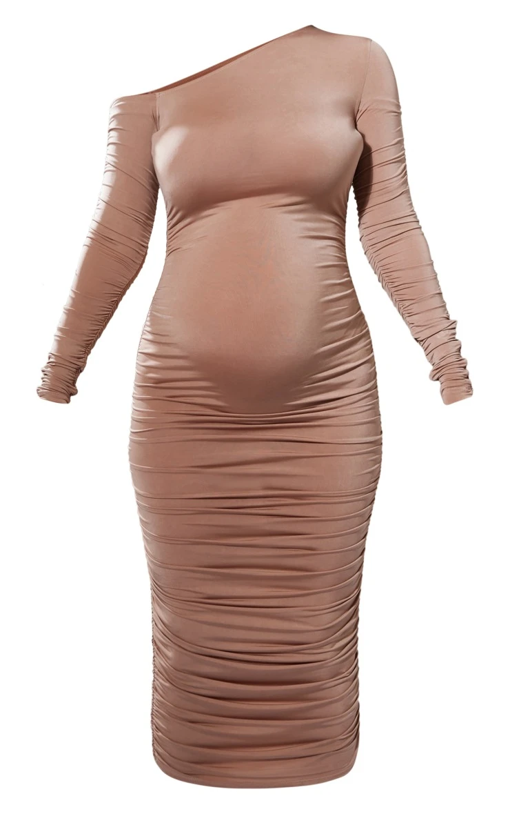 Maternity Stone Ruched One Shoulder Midaxi Dress 7 Maternity Stone Ruched One Shoulder Midaxi Dress - Image 5