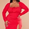 Plus Red Puff Sleeve Tie Front Bodycon Dress -Goremje Style 9a6bf14d9837a9cf388ecbaa02a42fc3c82f2814 cnd4822 1