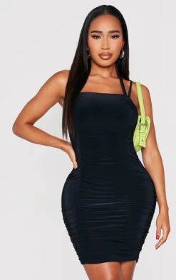 Shape Black Ruched Front Strappy Bodycon Dress