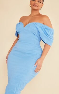 Plus Blue Textured Bardot Midi Dress -Goremje Style 9c7407d16dea5de77c048b950d5c3ddaef6e0f52 cnd2789 4
