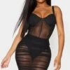 Shape Black Mesh Binding Cup Detail Bodycon Dress