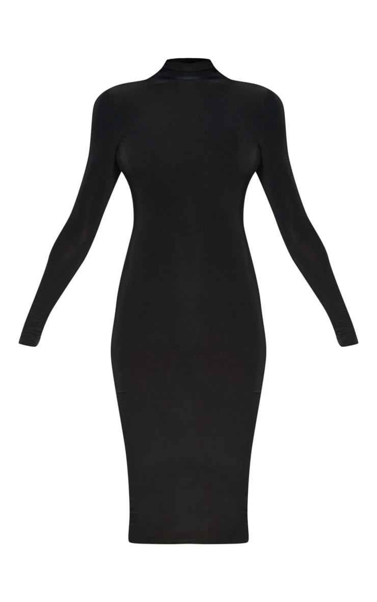 Tall Black High Neck Slinky Midi Dress 5 Tall Black High Neck Slinky Midi Dress - Image 3