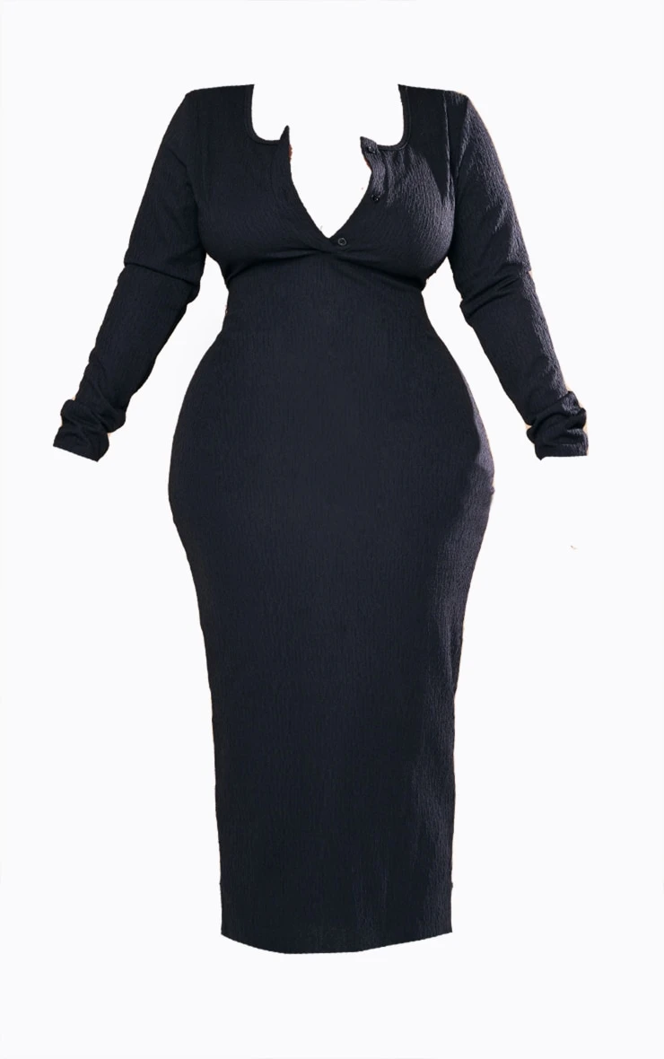 Plus Black Textured Button Up Midi Dress 7 Plus Black Textured Button Up Midi Dress - Image 5