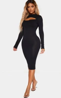 Shape Black Jersey Cut Out Long Sleeve Midi Dress -Goremje Style 9e2389f1da3166f79862d5f4ce88312736964eb9 cmg4312 4