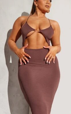 Shape Chocolate Brown Soft Rib Front Cut Out Midaxi Dress -Goremje Style 9ea24930c0ae0d08c47b5920c36cb8d333d4f9f7 cmy0765 5