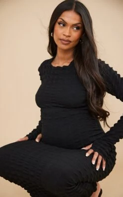 Maternity Black Bubble Textured Midaxi Dress -Goremje Style 9ed67e989049383e3d8618104fadecaacbed75b9 cnd0046 4