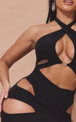 Shape Black Halterneck Branded Trim Cut Out Bodycon Dress -Goremje Style 9fb1958ab20c21058354361c5f5ecc55fb0b0eec cmw7758 5