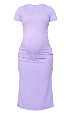 Maternity Lilac Ribbed Short Sleeve Midi Dress -Goremje Style 9fc8c88c6651a0ca80493aee899f1aefad3c1bf0 cne8200 5