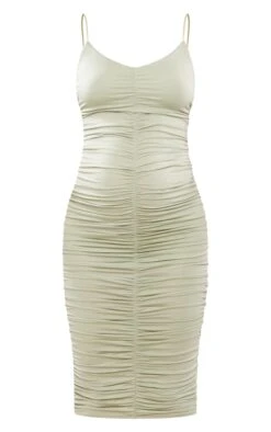 Maternity Sage Green Plunge Ruched Contour Jersey Midi Dress -Goremje Style a04052ddd3a2bba1f86e1531d281367f5c7c3969 cne4968 5