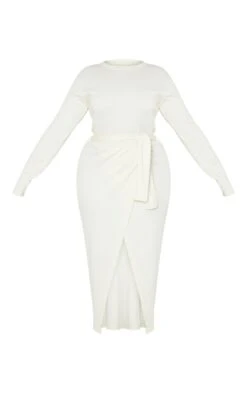 Plus Cream Thick Rib Tie Waist Wrap Midi Dress -Goremje Style a0e25525b1deace93284af3d40ceae560bd3e89c cmh1740 3
