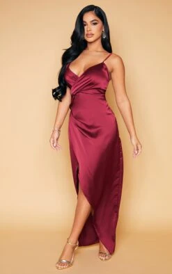 Petite Burgundy Satin Wrap Detail Maxi Dress -Goremje Style a12c3aa811e316bc6f2ce27094ba9996628fa35b cly2944 4
