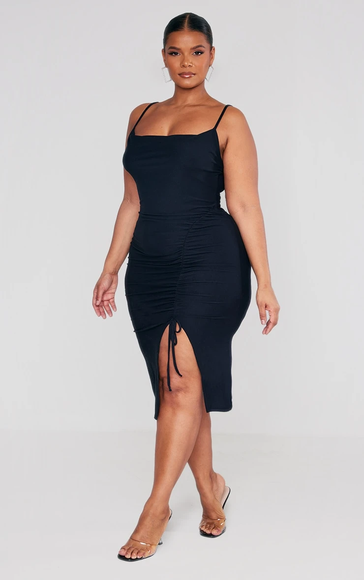 Plus Black Soft Touch Jersey Cowl Neck Ruched Midi Dress 5 Plus Black Soft Touch Jersey Cowl Neck Ruched Midi Dress - Image 3