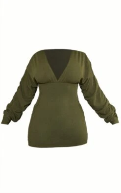 Shape Khaki Soft Rib Plunge Ruched Sleeve Bodycon Dress 11 Shape Khaki Soft Rib Plunge Ruched Sleeve Bodycon Dress -Goremje Style a161c1f9d1c4a499b6b1f9bb8c982ba7156cc397 cnc8816 5