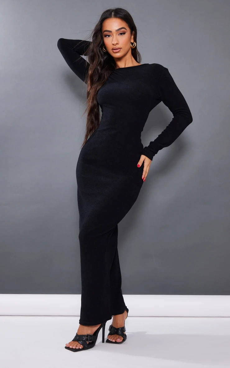 Petite Black Towelled Maxi Dress 5 Petite Black Towelled Maxi Dress - Image 3