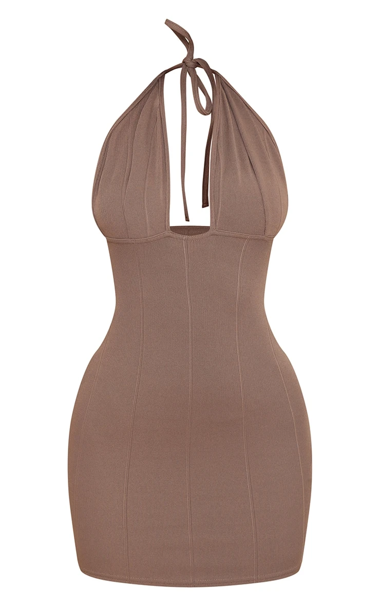 Petite Taupe Bandage Halterneck Bodycon Dress 7 Petite Taupe Bandage Halterneck Bodycon Dress - Image 5