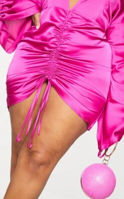 Plus Fuchsia Satin Plunge Ruched Front Dress -Goremje Style a2f79249affecc42bc8821850194fe3d7d78f4b8 cmo7807 5