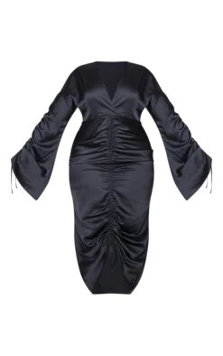 Plus Black Satin Ruched Plunge Bodycon Midi Dress -Goremje Style a35b03f23e64c3b03aefe777c06dca331a8d2f6f cmt2532 6
