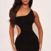 Petite Black Contrast Binding Cut Out Bodycon Dress