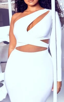 Plus White Cut Out One Shoulder Midi Dress -Goremje Style a42e04f550b645255ec54f1a6db9e59056ec32ea cmd1978 5