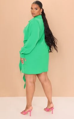 Plus Bright Green Tie Front Shirt Dress -Goremje Style a431e72147f2a3215899cd649e48a2577c011226 cmw4104 3