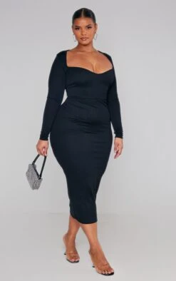 Plus Black Sweetheart Neck Long Sleeve Midi Dress -Goremje Style a4359f3d572c9f91c4268131e1d0b94784a82cee cnc5159 3