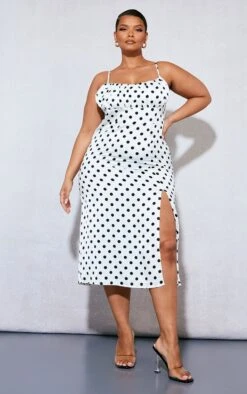 Plus White Polka Dot Ruched Bust Side Split Midi Dress -Goremje Style a4786e0aad6e0cedf83f7586804fa6184c6df235 cnd4876 3