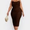 Plus Chocolate Textured Strappy Midi Dress -Goremje Style a516336cea311d9d14be431b2593287612a10144 cmy7947 1