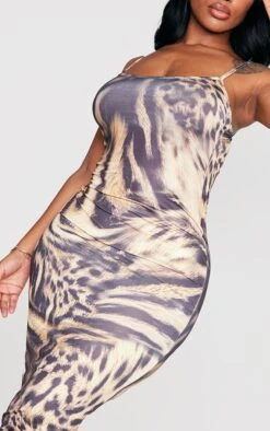 Shape Brown Leopard Print Slinky Spaghetti Strap Midaxi Dress -Goremje Style a530d7954f738392de669bd9dacae2e9aeca3c70 cnd2578 4