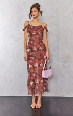 Tall Pink Floral Cowl Neck Maxi Dress