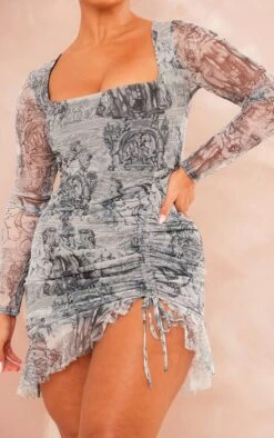 Shape Blue Statue Print Mesh Long Sleeve Ruched Side Frill Hem Bodycon Dress 10 Shape Blue Statue Print Mesh Long Sleeve Ruched Side Frill Hem Bodycon Dress -Goremje Style a5be927a904c76a7c5397d645fd1273934575811 cne3056 4