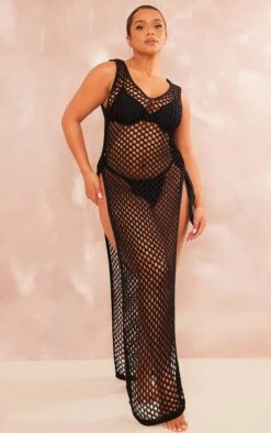 Shape Black Crochet Knit Split Side Maxi Dress