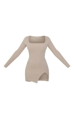 Petite Cream Ribbed Split Hem Square Neck Long Sleeve Bodycon Dress -Goremje Style a744cc861426b3fc413b974419023635fa39833c cnd4193 5