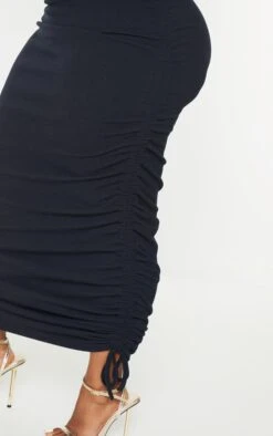 Plus Black Bardot Ruched Side Midi Rib Dress -Goremje Style a756e40ba9811af270342f114568cf5f0517b4fd cmu4962 5