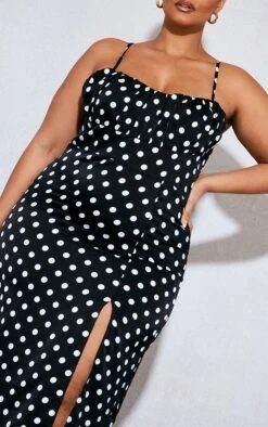 Plus Black Polka Dot Ruched Bust Side Split Midi Dress -Goremje Style a79f1ed0391c07313f5f65f1fc97ec1e4033bb50 cnd4875 4