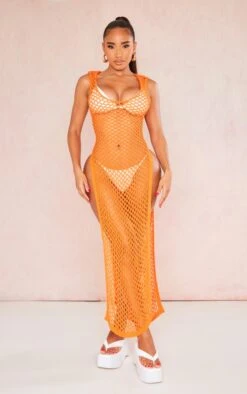 Shape Orange Crochet Knit Split Side Maxi Dress -Goremje Style a7d01e813cecaa4ce2989d1d9fb3dd323258ddd6 cne3648 3