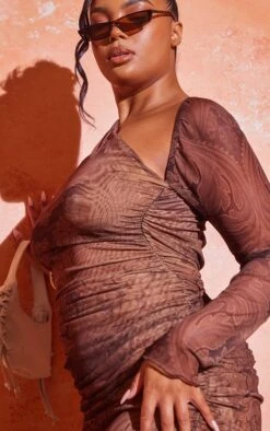 Plus Light Brown Floral Print Mesh Asymmetric Bodycon Dress 10 Plus Light Brown Floral Print Mesh Asymmetric Bodycon Dress -Goremje Style a8528637206feb766d553bf4823d6b1fe83f364e cne0999 4