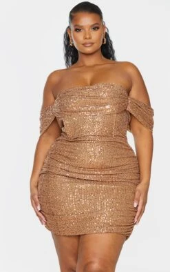 Plus Mocha Sequin Bardot Bodycon Dress -Goremje Style a879eb64495e13596777ede2fa6b82f63ee6a059 cmt8444 4