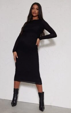 Maternity Black Shirred Long Sleeve Midi Dress 9 Maternity Black Shirred Long Sleeve Midi Dress -Goremje Style a92dff95b99d5865554af053318e51ced9811783 cnd0103 3