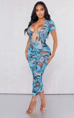 Shape Blue Butterfly Print Sheer Mesh Plunge Ruched Midaxi Dress -Goremje Style a9679342f226b3f0827fa1553f81f90ae0d77338 cnd7499 3