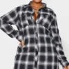 Plus Black Checked Oversized Shirt Dress