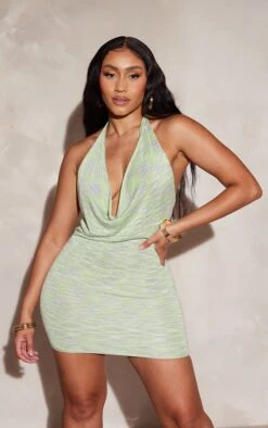 Shape Lime Knit Halterneck Fray Hem Mini Dress